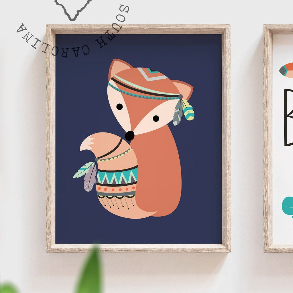 Nursery wall decor cute animals, woodland nursery decor, gender neutral nursery decor, woodland animal wall art, baby animals fox be brave