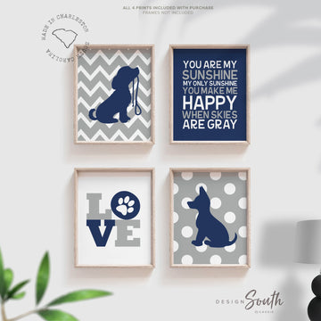 Baby boys nursery decor, puppy dog decor, navy, gray, you are my sunshine, puppy prints, dog nursery theme, wall art, boys, german shepherd