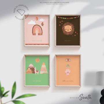 Peach blush kids art prints, boho animal nursery wall art, children neutral room decor, inspirational baby nursery decor, boho rainbow room