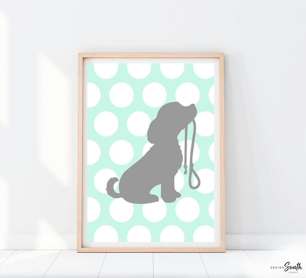 Baby boys nursery decor, puppy dog decor, mint green puppy art, puppy nursery, puppy dog nursery theme, boys dog nursery decor wall art mint