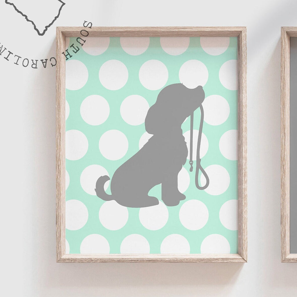 Baby boys nursery decor, puppy dog decor, mint green puppy art, puppy nursery, puppy dog nursery theme, boys dog nursery decor wall art mint