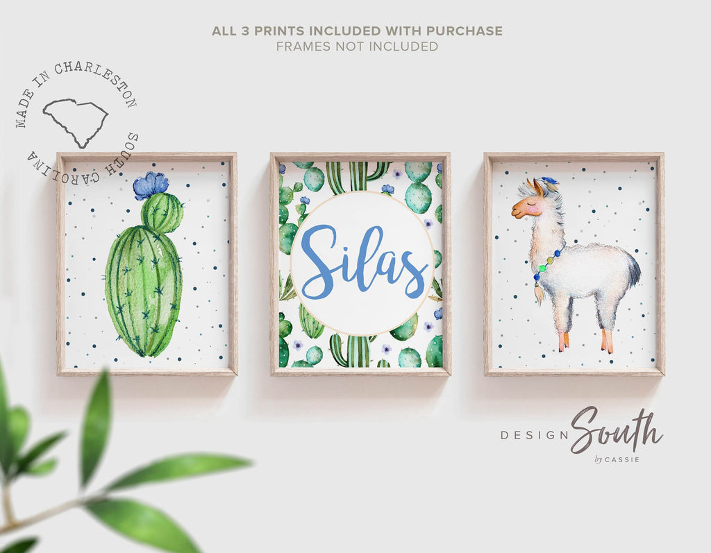 Cactus watercolor nursery, llama nursery decor, baby boy nursery art, boho nursery wall art, llama decor, llama baby shower gift, alpaca art