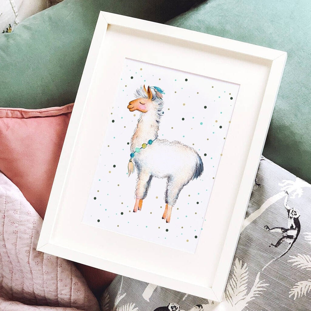 Cactus watercolor nursery, llama nursery decor, baby boy nursery art, boho nursery wall art, llama decor, llama baby shower gift, alpaca art