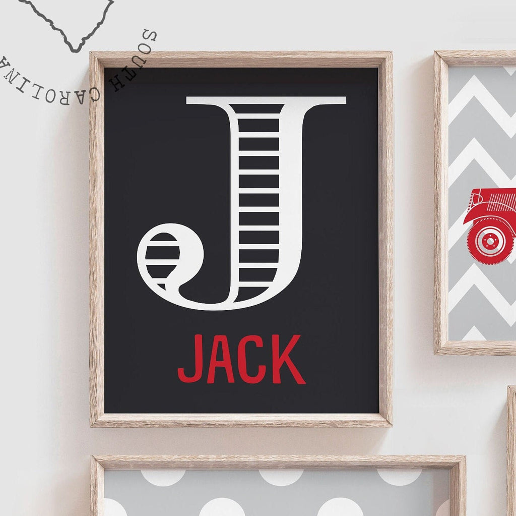 Fire truck nursery, fire trucks, boys, name print, boys personalized nursery wall art, boys nursery decor, red nursery, transportation decor