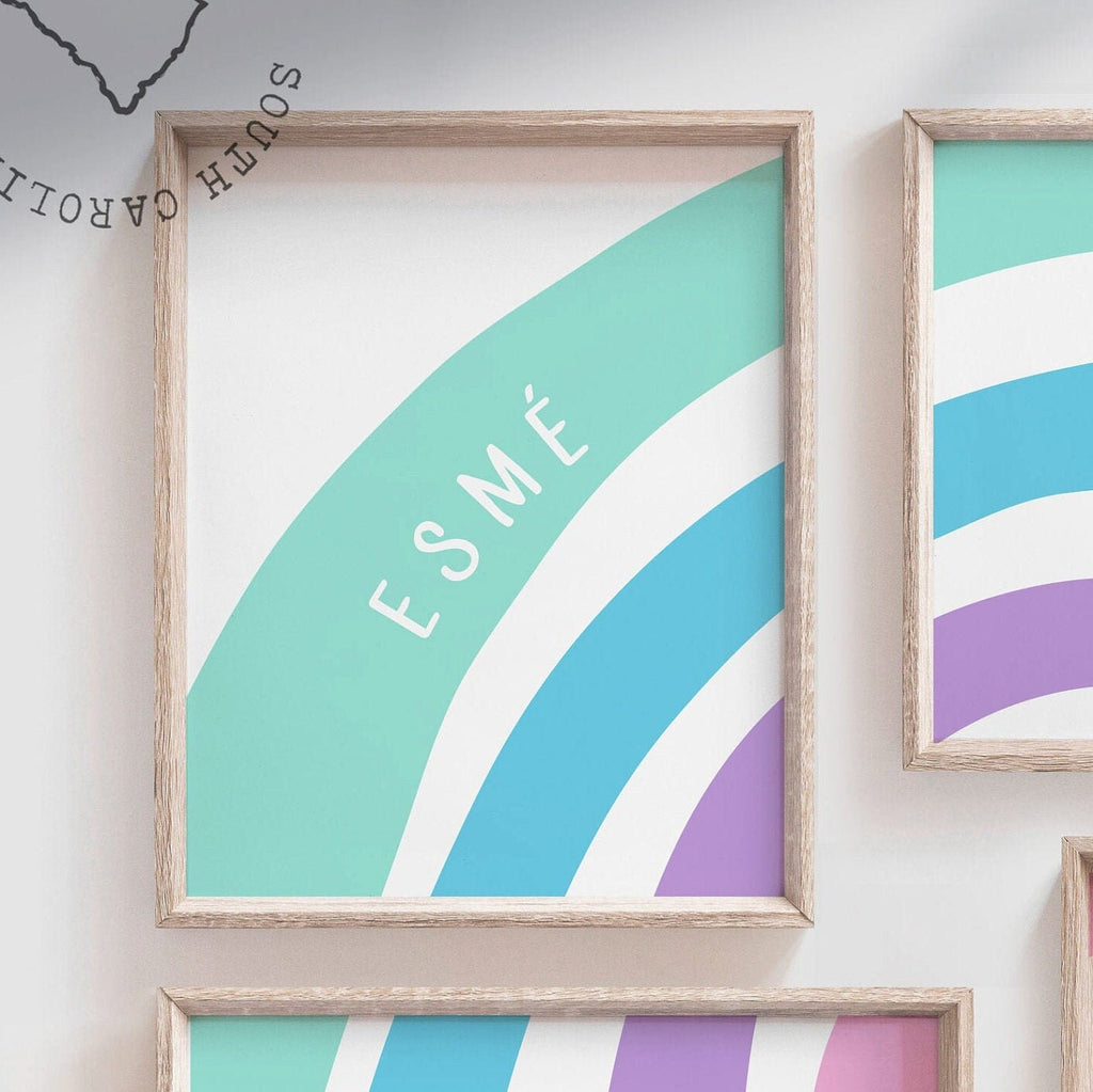 Girls nursery decor, monogram wall decor, playroom decor, girls bedroom decor, girls rainbow decor, purple pink and aqua nursery monogrammed