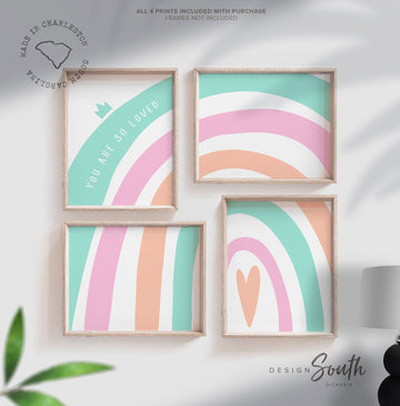 Pastel nursery theme for girls, pink orange and mint girl decor, you are so loved nursery quote art, girls nursery decor, girls rainbow art