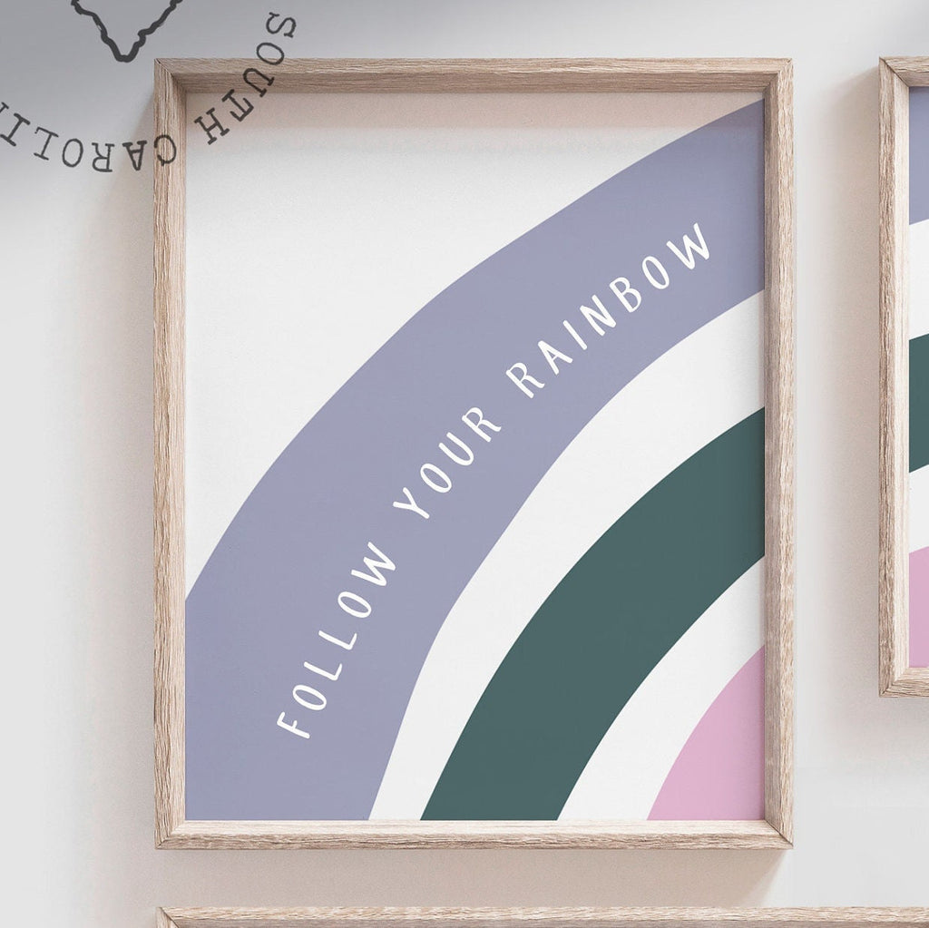 Purple and dark green decor for girls, purple green shades nursery decor, girls heart rainbow quote nursery decor, muted rainbow theme decor