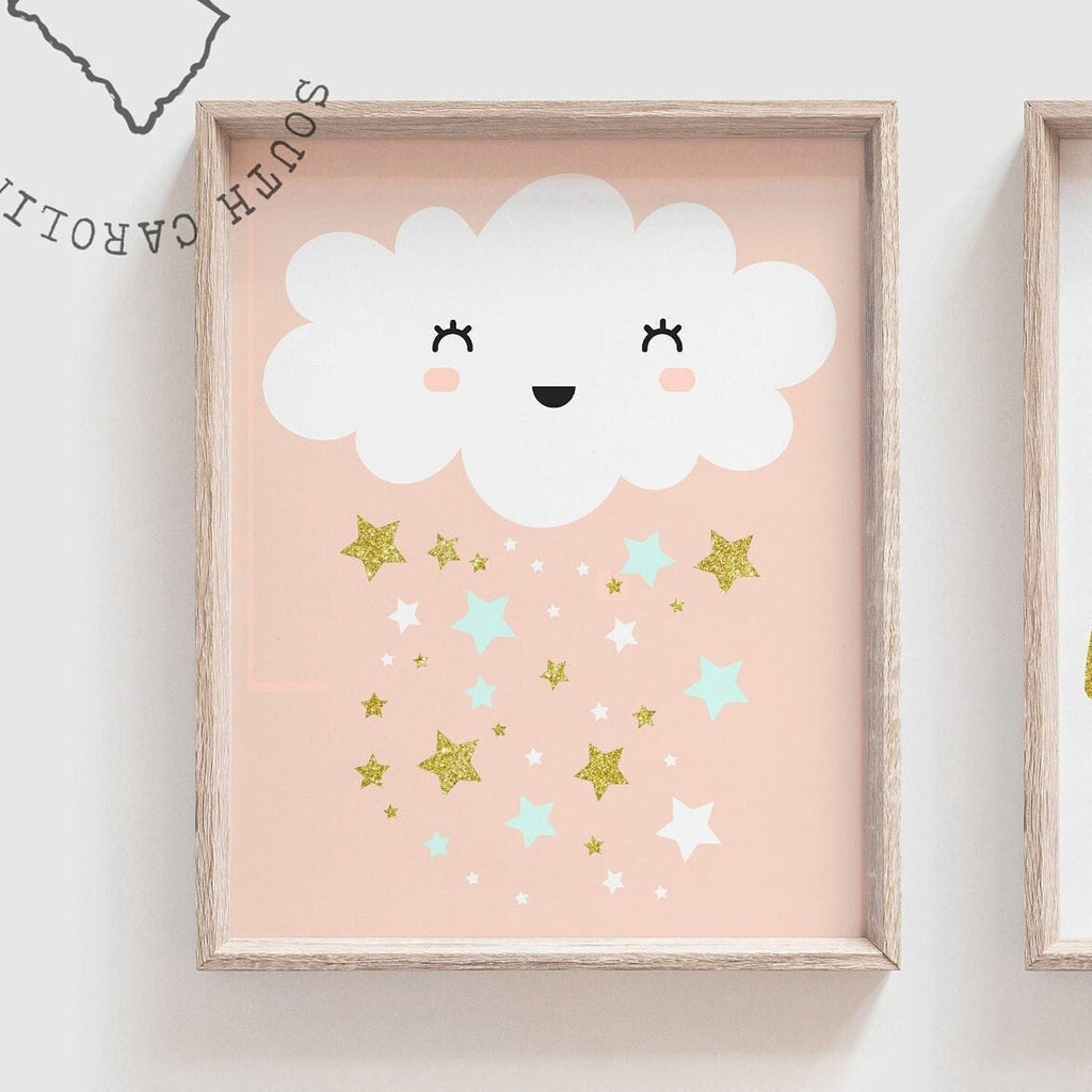 Peach and mint, blush pink and mint green, baby girl nursery, personalized nursery print, girl wall decor, peach mint and gold wall decor