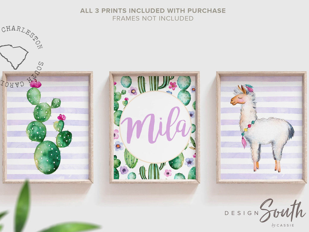 Llama girl artwork, llama gift for girl, alpaca baby gift, purple nursery wall art, llama art print, succulents, alpaca decor, llama lover
