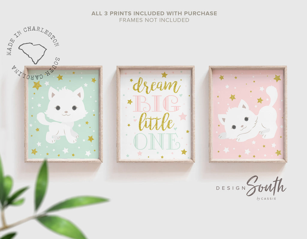 Kitty cat nursery, mint pink, cute cat print, girls kitty cat decor, cute kitty wall art, cat nursery art, pink cat nursery decor baby girl