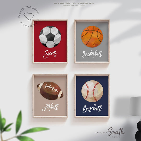 Sports decor boys room, sports decor gift, baseball football basketball soccer sports theme art, sports themed room decor, playroom sports