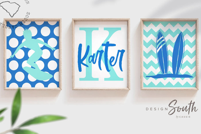 Kids surfer bedroom, bedroom decor surfs up, surfing beach theme baby boy wall art, surf prints bedroom nursery, boys surf room, surf theme
