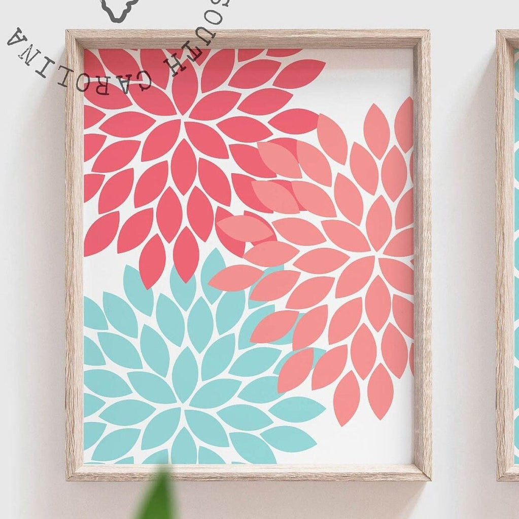 Coral and aqua girls wall decor, personalized monogram gift, baby shower gift monogram, baby girl room coral and aqua, girl bedroom wall art