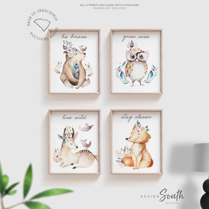 Animal prints, bear, owl, deer, fox, watercolor nursery art, woodland animal decor babys room, gender neutral wall art, woodland baby decor