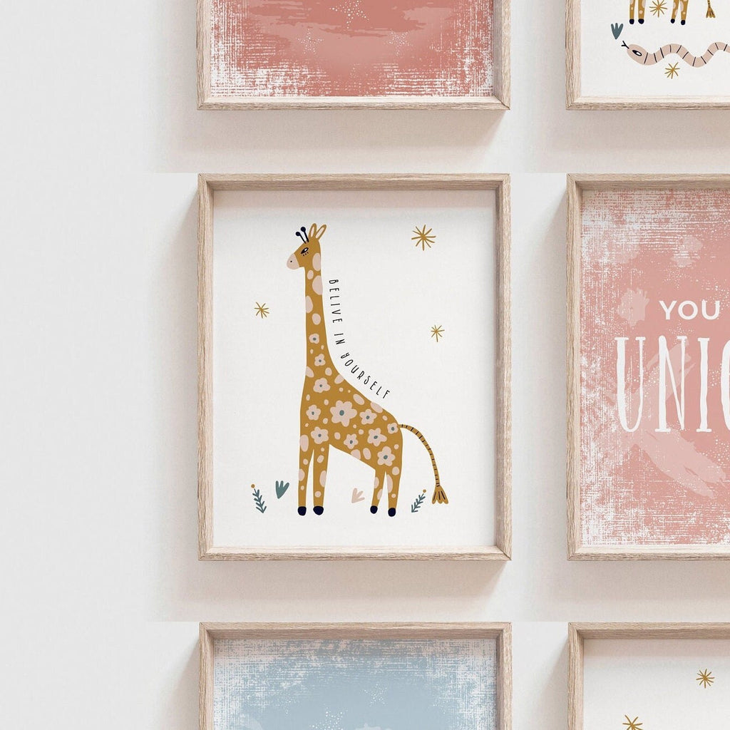 Modern boho kid print set, children gallery wall inspiring, modern boho safari animal themed room decor, you are affirmations art, baby room