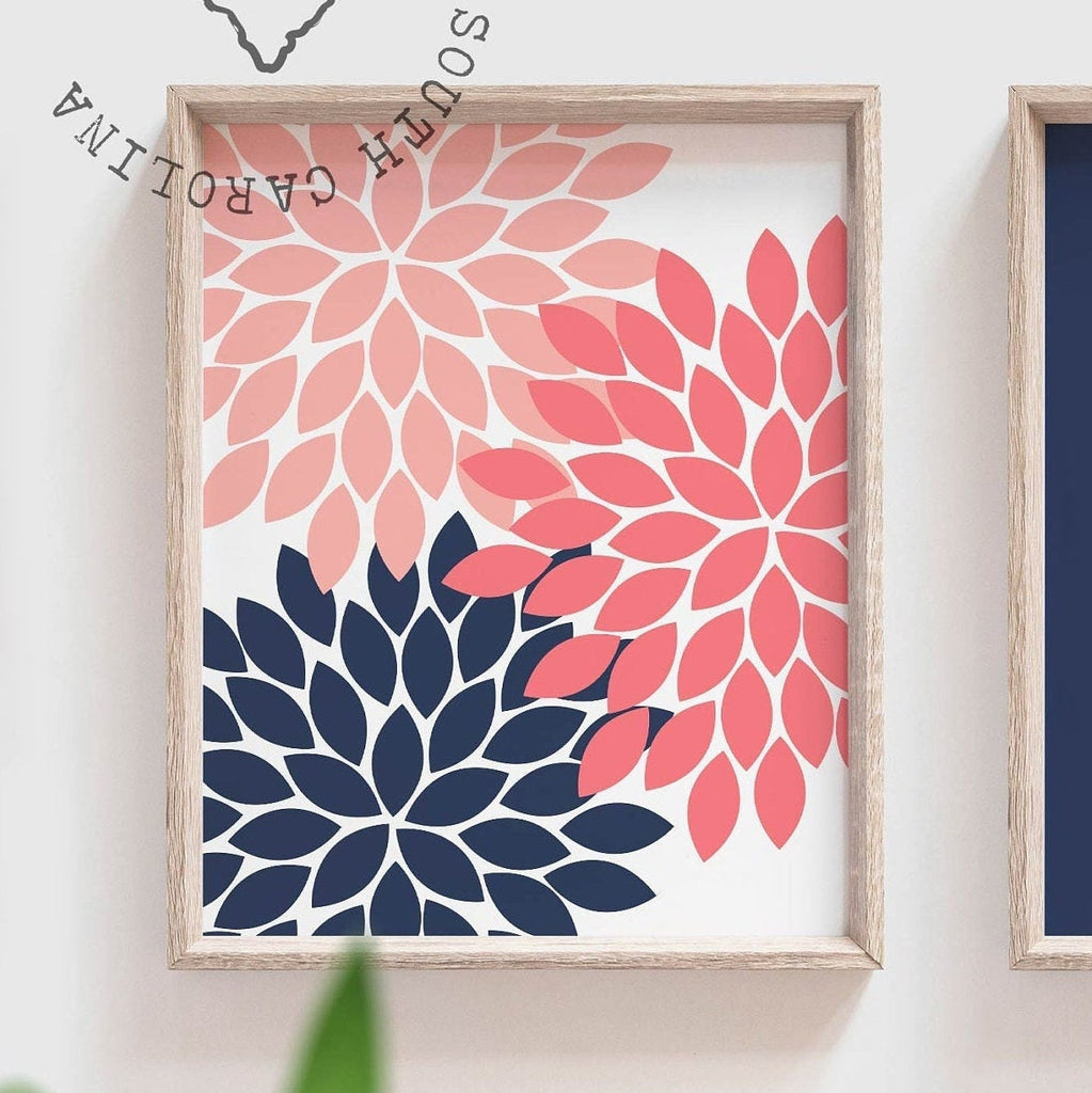 Little girl's bedroom wall coral and navy floral, dream big little one, playroom ideas kids, gift for little girl inspirational quote print