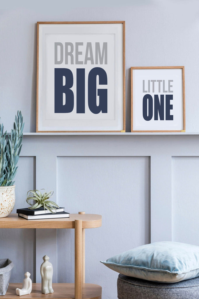 Dream big little one dinosaurs, dinosaur nursery baby boy, navy blue and gray dinosaurs, wall art for baby boy, dinosaur nursery art boys