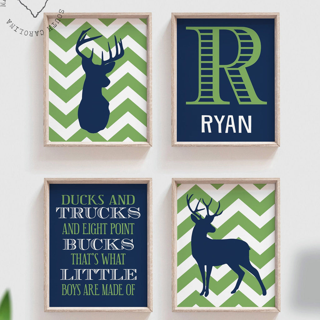 Deer nursery decor, boys nursery decor, navy blue and green nursery, ducks and trucks, hunting theme, quote for boys, personalized print