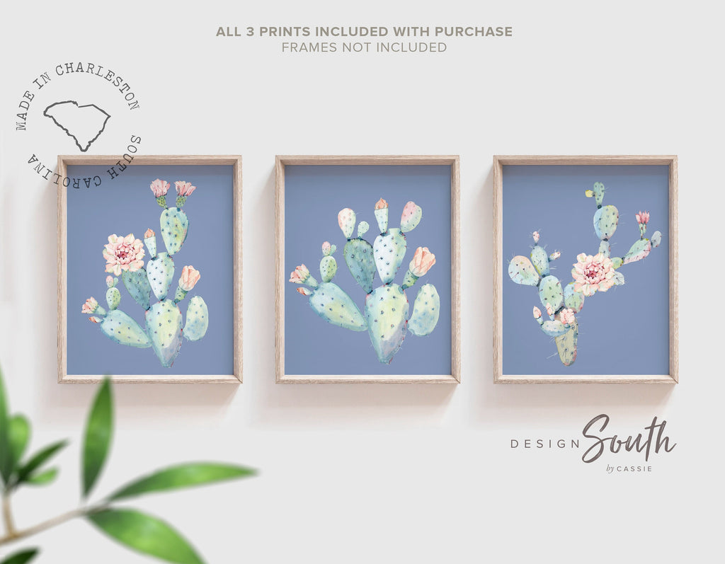 Bedroom wall decor, cactus art for bathroom, adult bathroom decor, nursery decor wall prints, mint pink floral art, succulent bathroom art