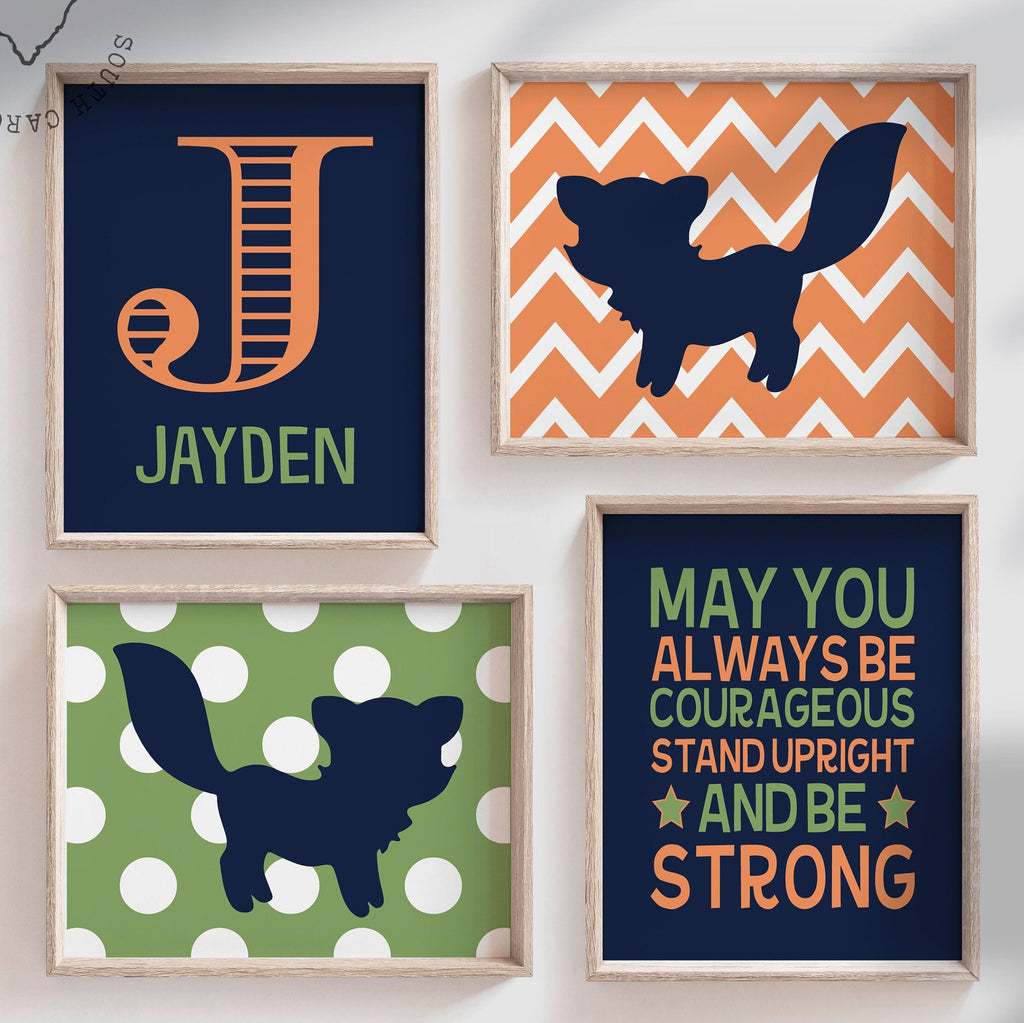 Forest animal wall art, woodland nursery art, wildlife nursery, nature nursery, forest animal boy wall art, woodland fox themed bedroom name