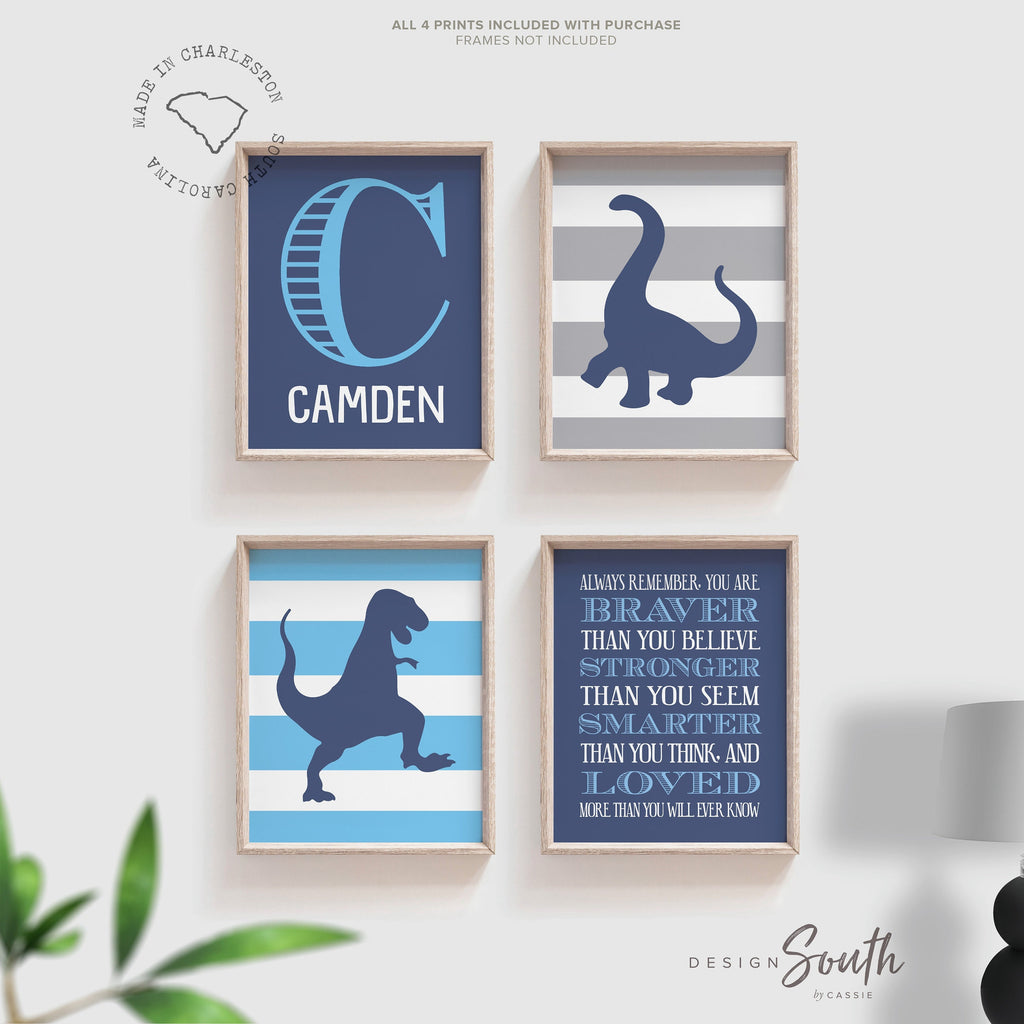 Blue dinosaurs, boys dinosaurs blue gray, dinosaur personalized, dinosaur customized bedroom wall art blue and gray, boys bedroom wall decor