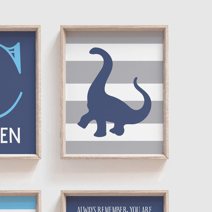 Blue dinosaurs, boys dinosaurs blue gray, dinosaur personalized, dinosaur customized bedroom wall art blue and gray, boys bedroom wall decor