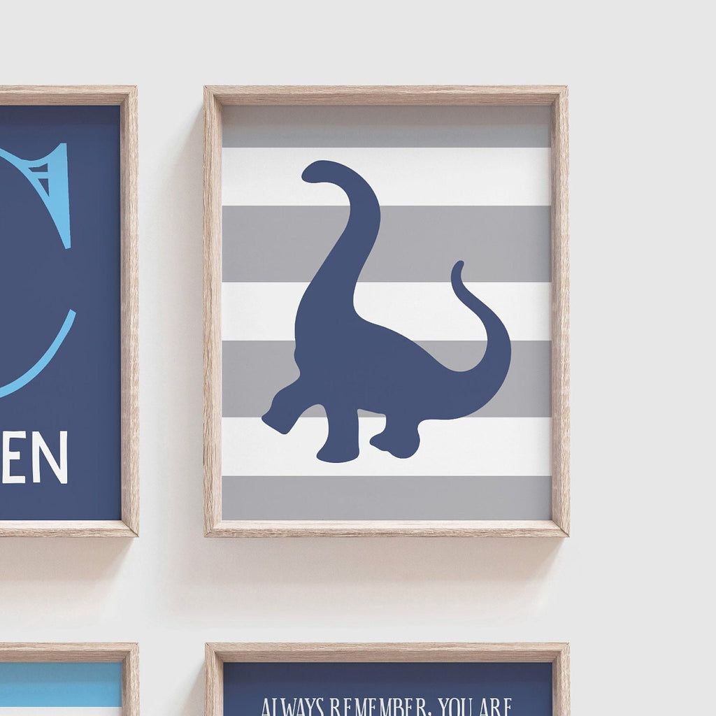 Blue dinosaurs, boys dinosaurs blue gray, dinosaur personalized, dinosaur customized bedroom wall art blue and gray, boys bedroom wall decor