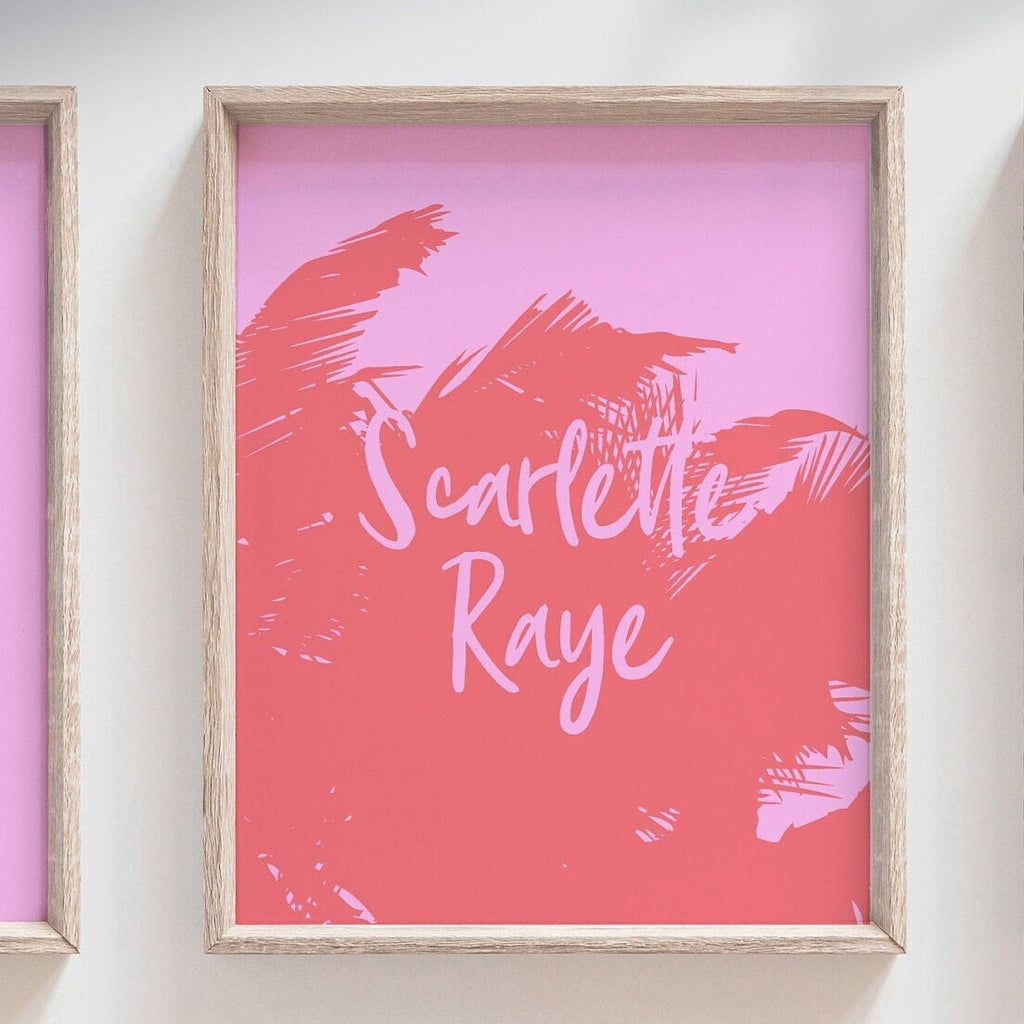 Summer nursery decor, coral pink prints for nursery, bedroom or playroom girl decor, pink, coral and gold sparkle art for children girl name