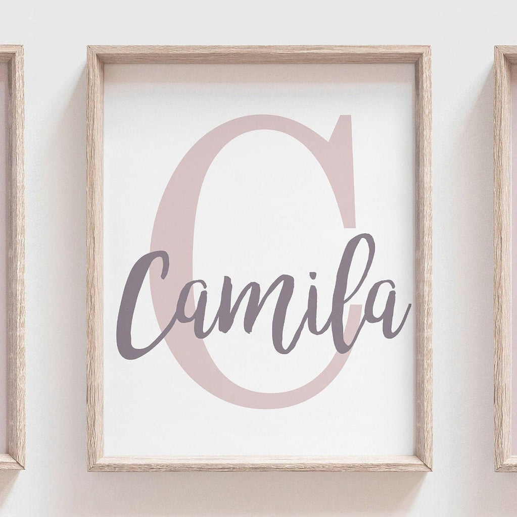 Mauve nursery decor, mauve nursery art, mauve girls room, baby initial & name, mauve and gray, mauve and blush decor, nursery mauve wall art