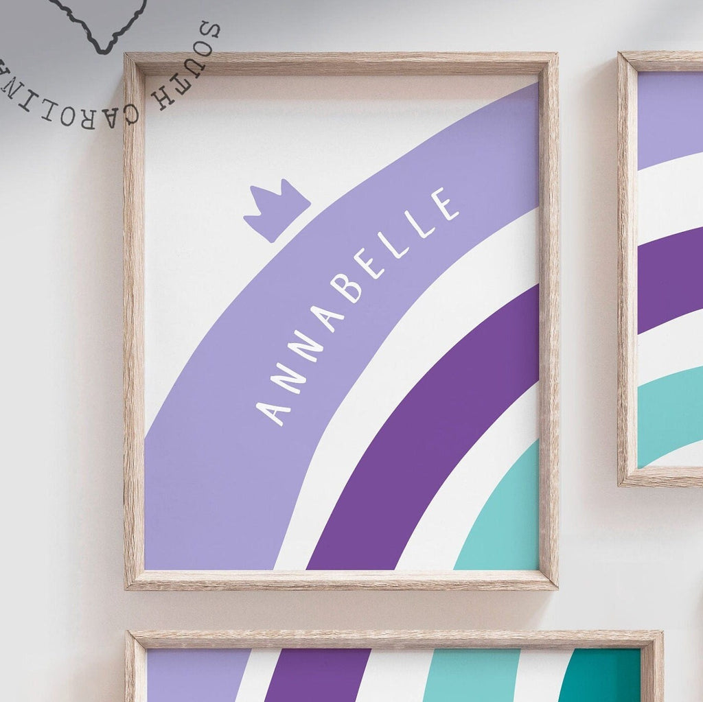 Girls nursery decor, monogram name teal gray lilac purple, girls nursery art, art prints for girls, purple and teal nursery decor baby girl