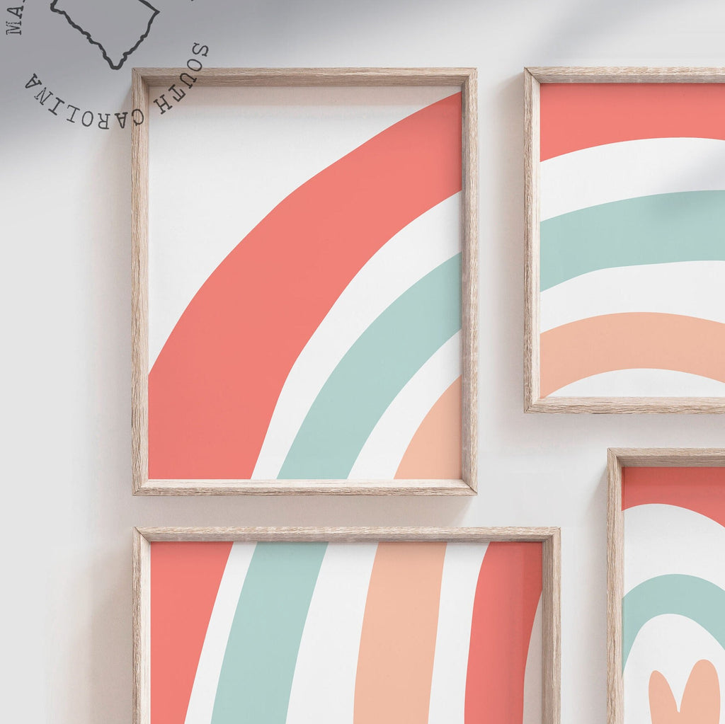 Coral peach girls nursery, coral aqua girls decor, coral baby nursery art, baby girl coral room, coral rainbow themed, girls rainbow nursery