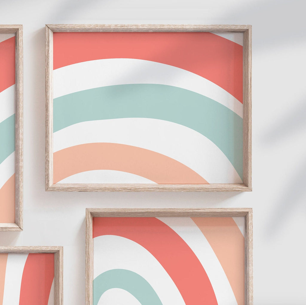 Coral peach girls nursery, coral aqua girls decor, coral baby nursery art, baby girl coral room, coral rainbow themed, girls rainbow nursery