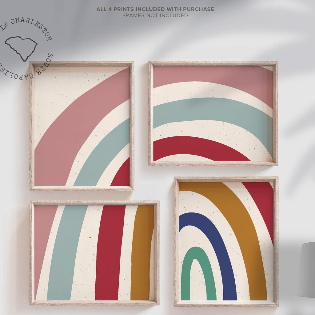 Neutral nursery wall decor muted rainbow tones abstract prints, childrens playroom art prints, rainbow baby shower gender neutral theme gift