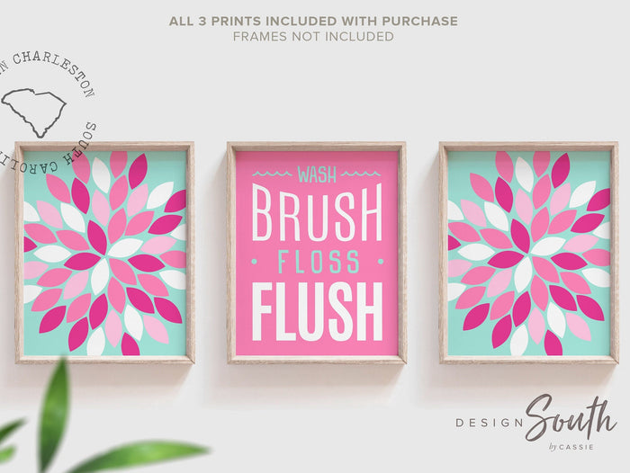 Pink & Teal Floral Bathroom Decor — Girls' Dahlia Prints