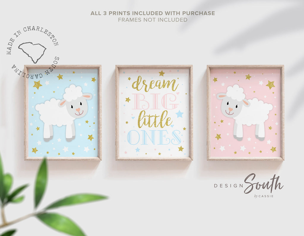 Nursery twins pink and blue, gift for twins, pink blue twin art, twins sheep theme, twins lamb theme art prints, wall art for twins boy girl