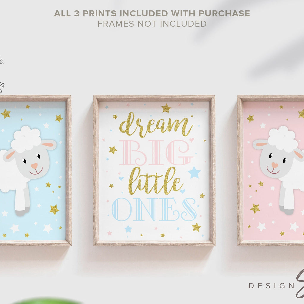 Nursery twins pink and blue, gift for twins, pink blue twin art, twins sheep theme, twins lamb theme art prints, wall art for twins boy girl