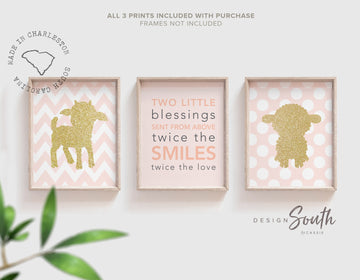 Sheep twin girl nursery decor, twin sister art, pink gold twin nursery wall decor, quote for twins, sheep twin nursery, gift for twin girls