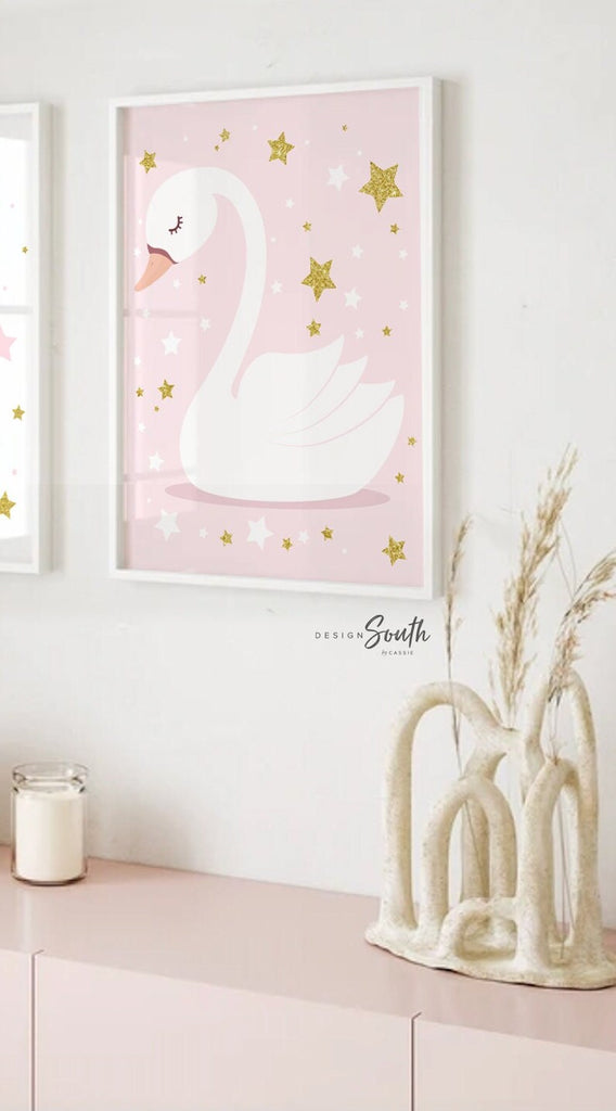 Pink and gold nursery, pink gold baby name, newborn baby girl gift, baby shower gift girl, pink nursery art, pink nursery decor, swan baby