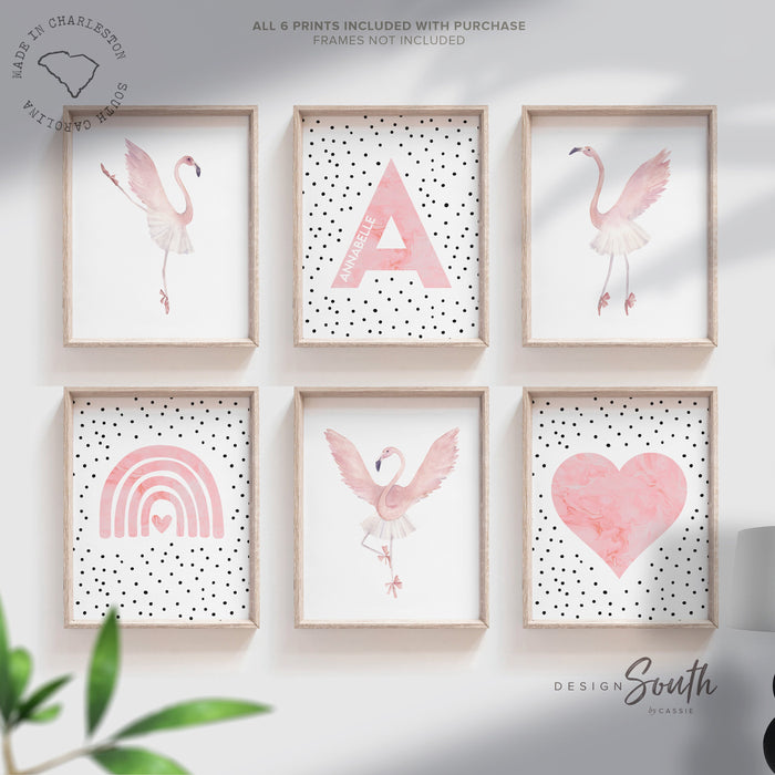 Ballerina flamingo art, girl dance themed room art, flamingo ballet art prints, ballerina nursery art, ballerina bedroom or playroom decor