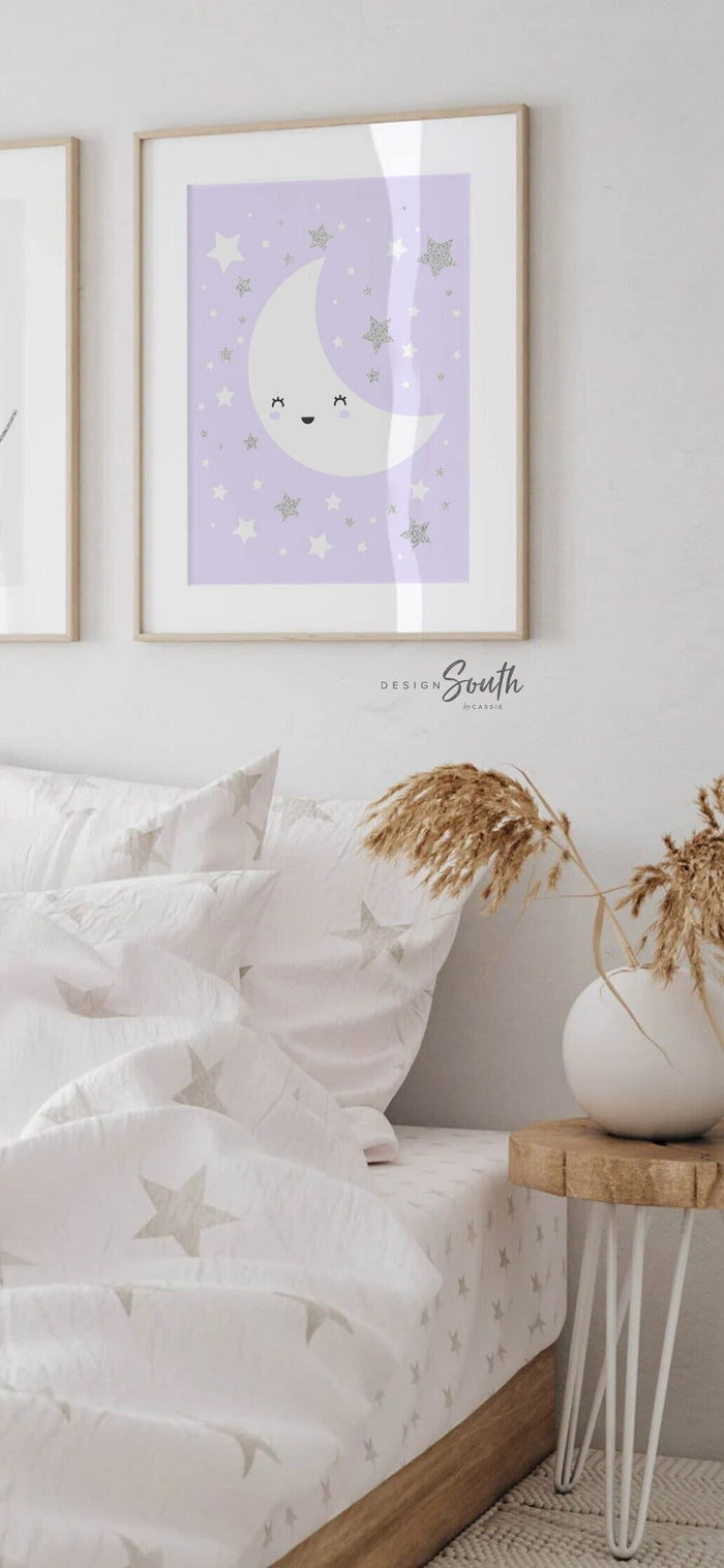 Lilac nursery wall art silver sparkles, twinkle twinkle little star, nursery decor, nursery quote baby print, baby girl nursery decor gift