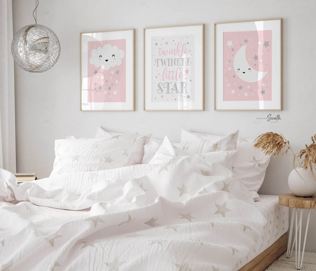 Lilac nursery wall art silver sparkles, twinkle twinkle little star, nursery decor, nursery quote baby print, baby girl nursery decor gift