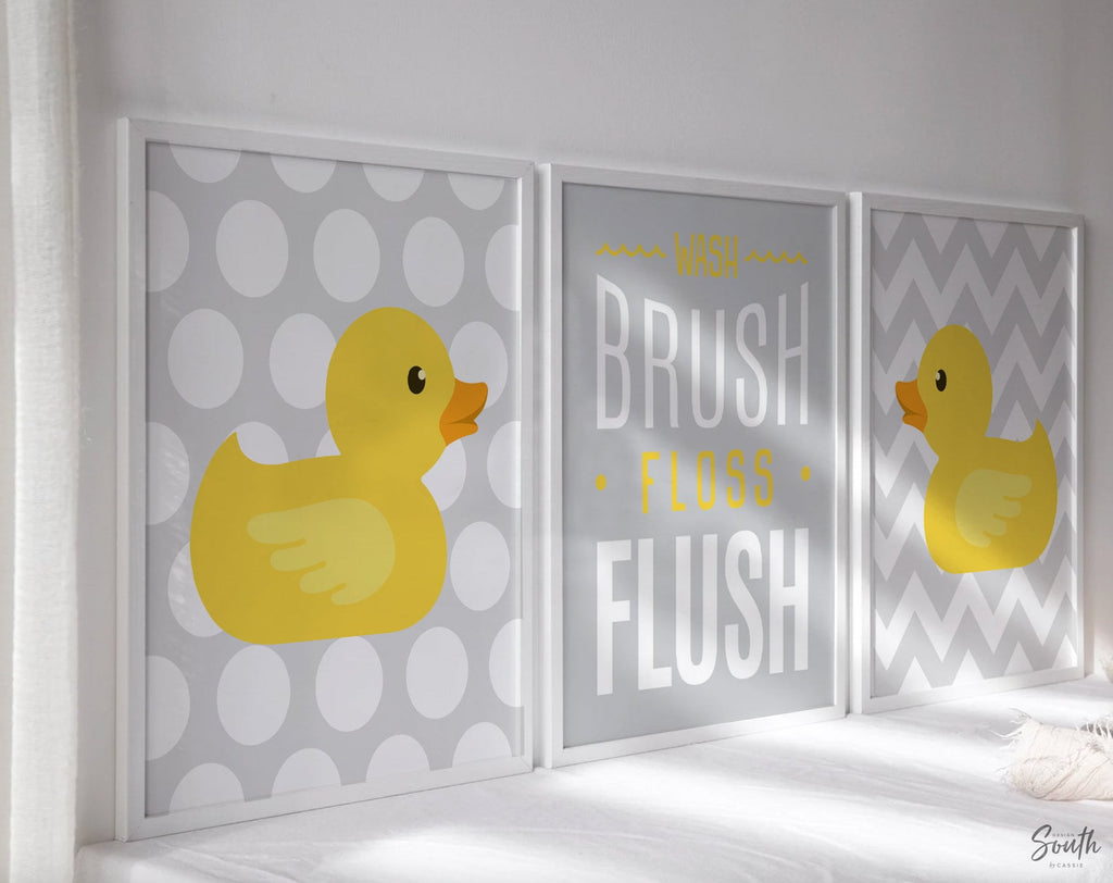 Rubber duckie bathroom art, rubber duck bath art, gray yellow, duck art, duck print, kids bathroom art, kids bathroom decor, unisex bathroom