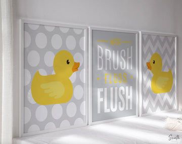 Rubber duckie bathroom art, rubber duck bath art, gray yellow, duck art, duck print, kids bathroom art, kids bathroom decor, unisex bathroom