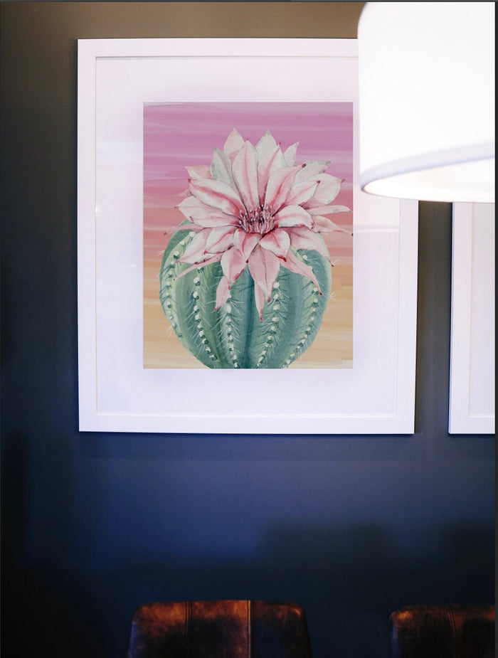 Girl nursery decor, baby girl wall art, pink floral personalized name art prints, cactus blooms theme, boho cactus baby room art pink orange