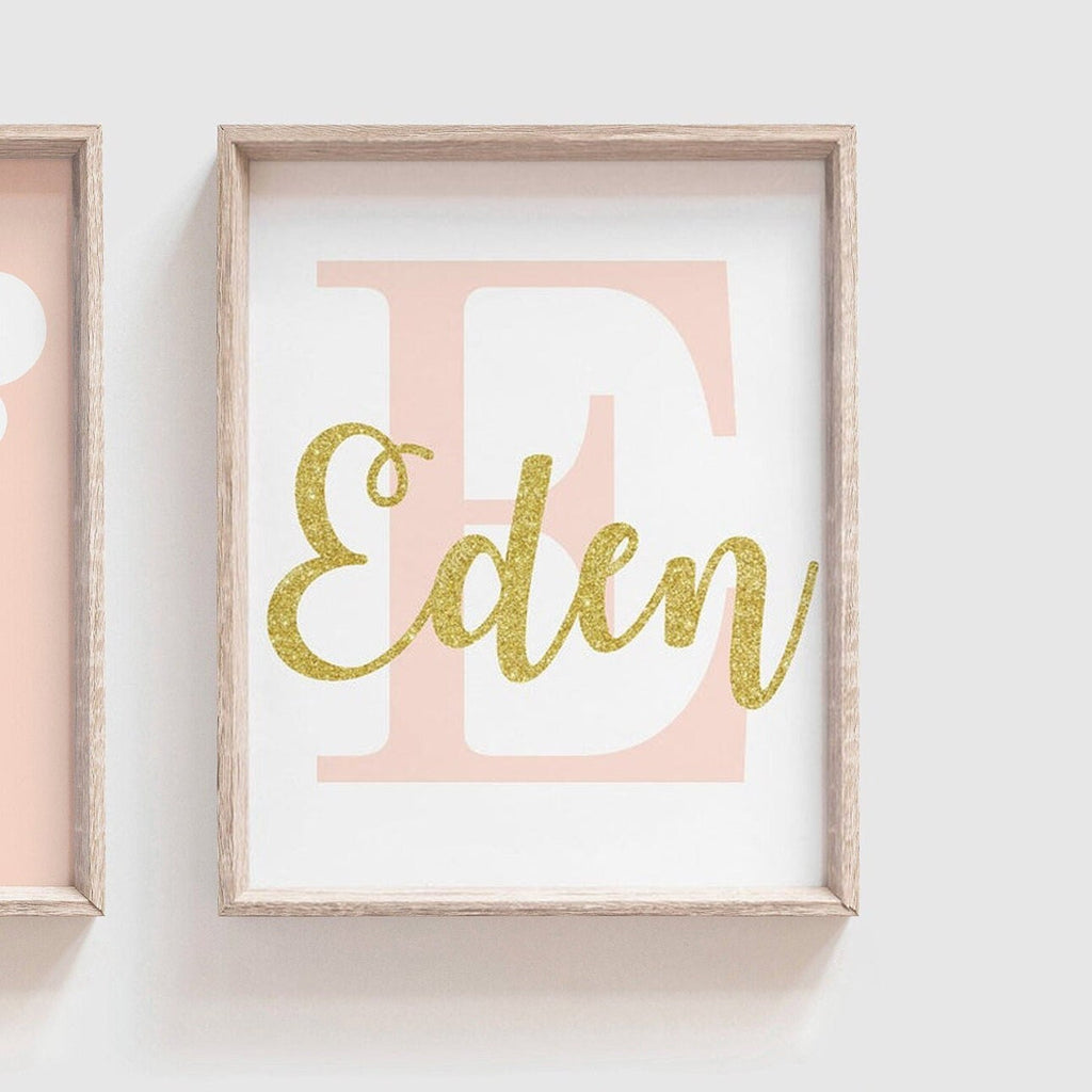 Peach and mint, blush pink and mint green, baby girl nursery, personalized nursery print, girl wall decor, peach mint and gold wall decor