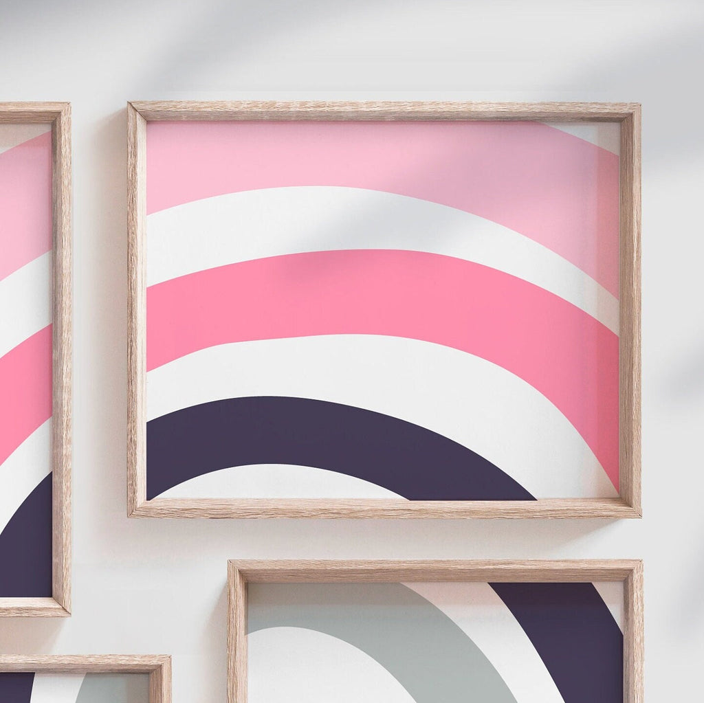 Pink nursery decor, pink gray rainbow art, little girl toddler bedroom decor ideas, pink rainbow playroom, baby girl nursery decor in pink