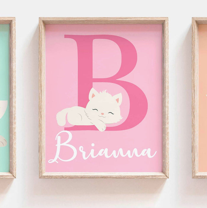 Kitty cat nursery, cute cat print nursery, girls kitty cat decor, pretty kitty, kitty wall art, cat nursery art, cat nursery decor baby girl