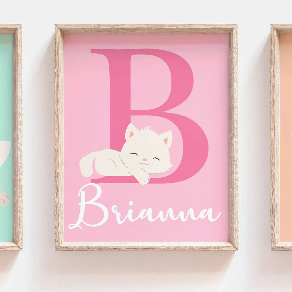 Kitty cat nursery, cute cat print nursery, girls kitty cat decor, pretty kitty, kitty wall art, cat nursery art, cat nursery decor baby girl