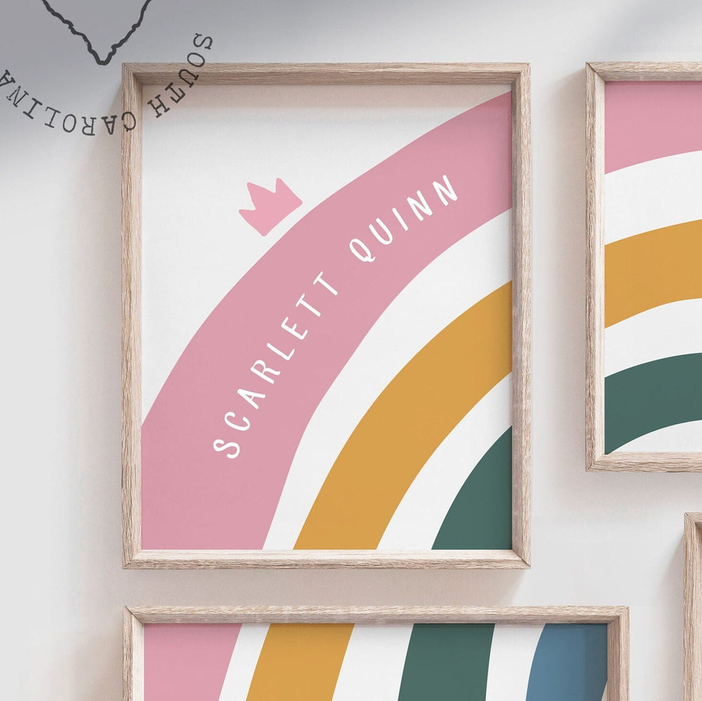 Muted rainbow colors, baby room rainbow theme decor, girl's bedroom rainbow art, gift little girl rainbow, personalized baby shower gift