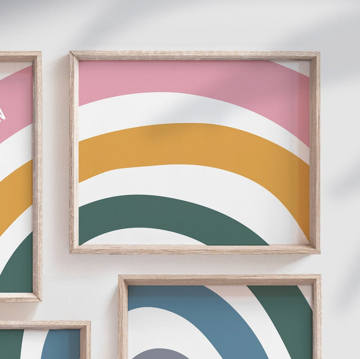 Muted rainbow colors, baby room rainbow theme decor, girl's bedroom rainbow art, gift little girl rainbow, personalized baby shower gift
